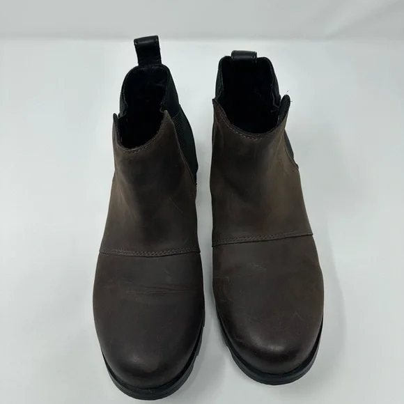 Sorel Womens Size 7 .5 Emelie Chelsea Boots Quarry Black Leather Waterproof Shoe - Picture 9 of 12